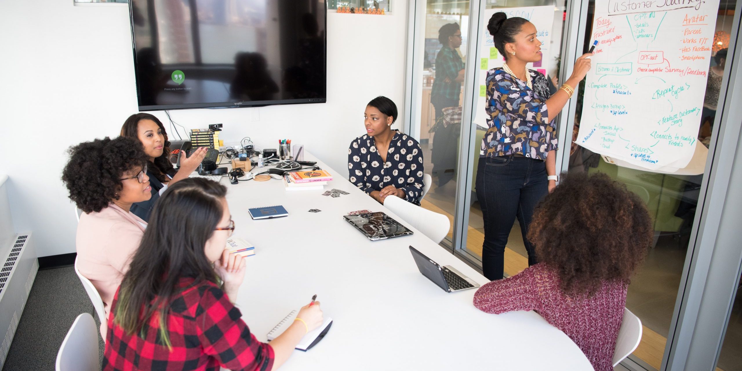 Business with digital signage in boardroom